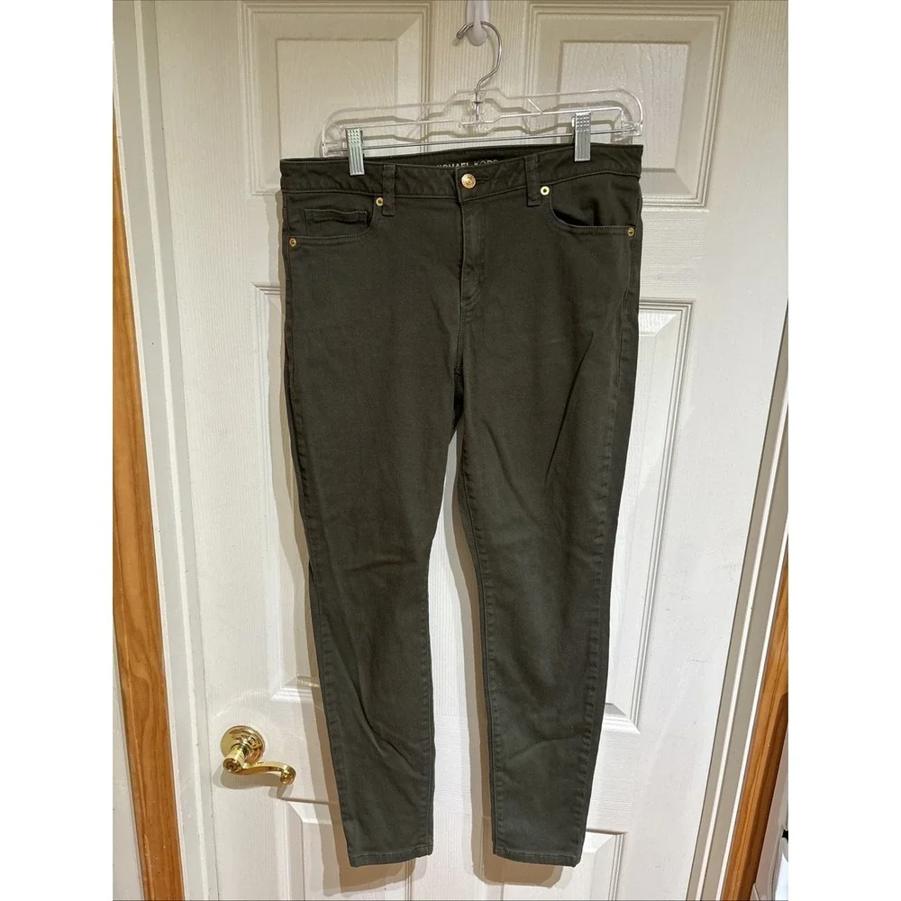 Michael Kors Jeans Womens 10 Olive Green Izzy Skinny Stretch Denim Pants